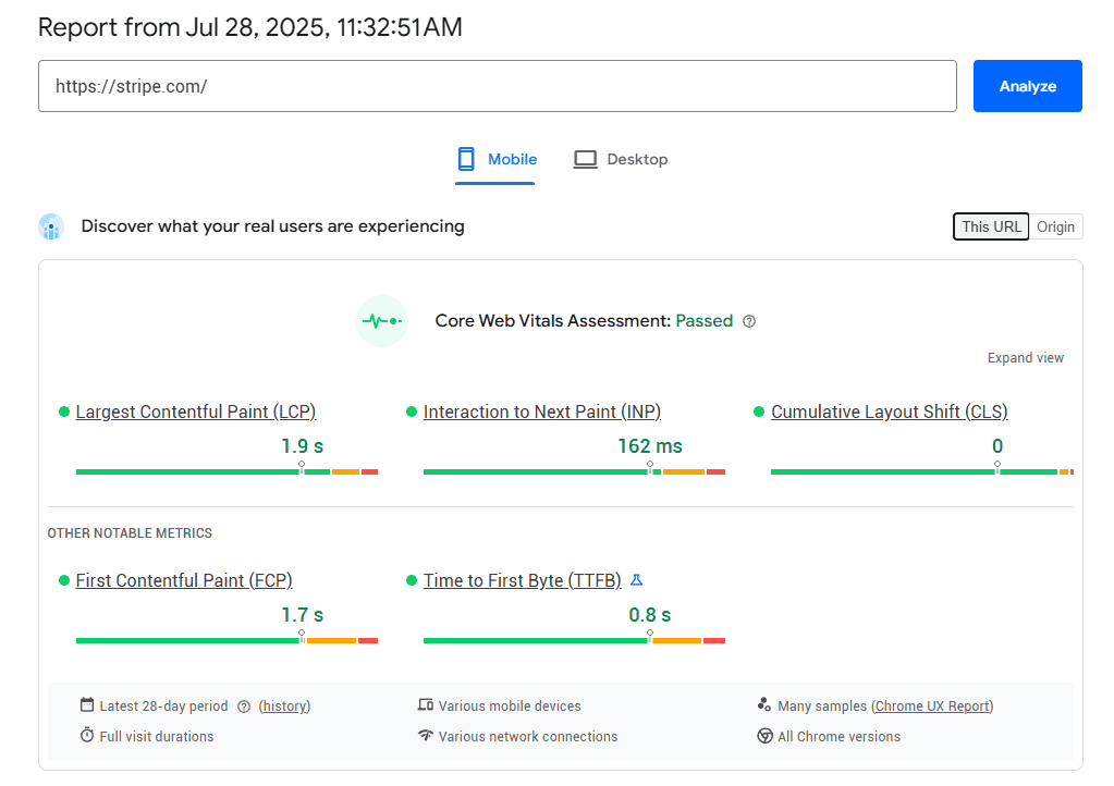 Google Pagespeed Insights Core Web Vitals Report