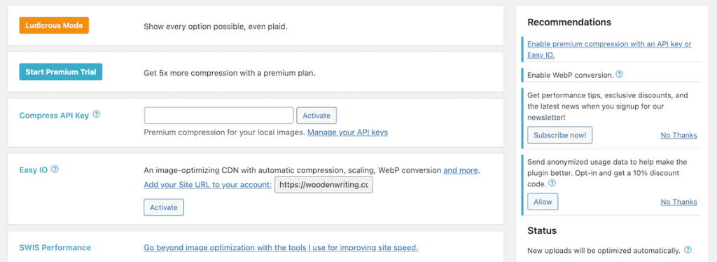 Webp WordPress Ewww Plugin Settings