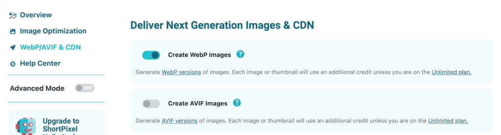 Webp WordPress Shortpixel Create Webp Images