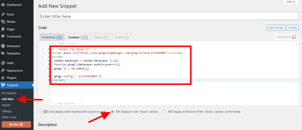Add Google Tag In Code Snippet