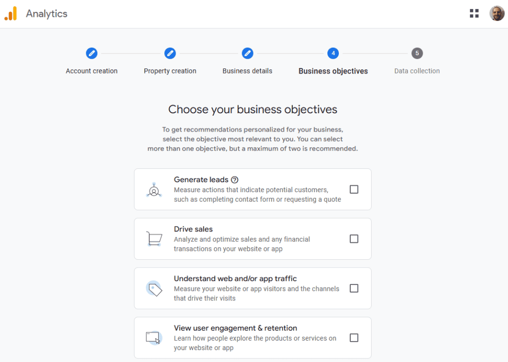 Choose Business Objectives For Ga4