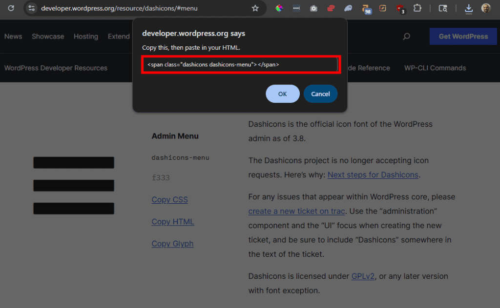 Copy Dashicons Html