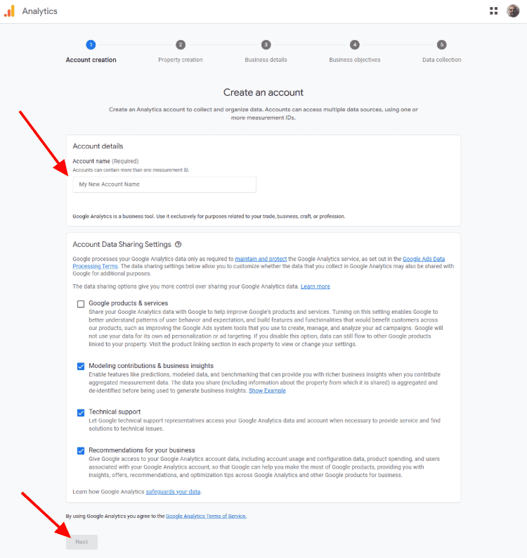 Create Google Analytics Account