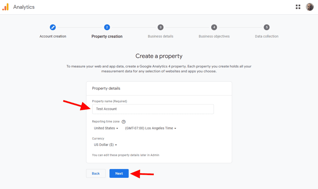 Create Google Analytics Property