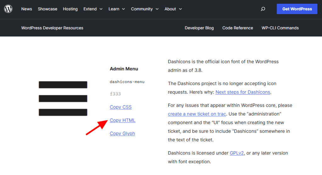 Dashicons Website