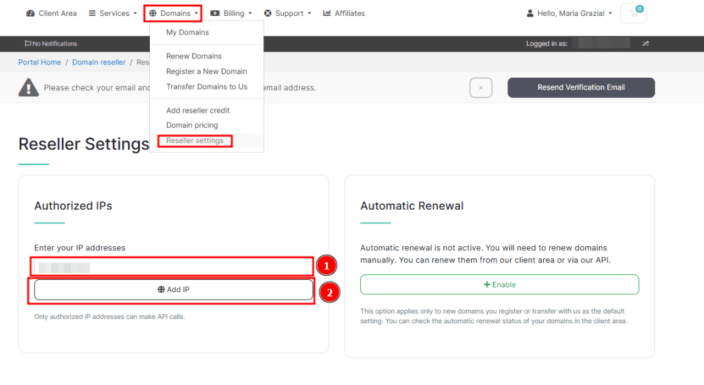 Domain Reseller Tutorial Add Authorized Ip