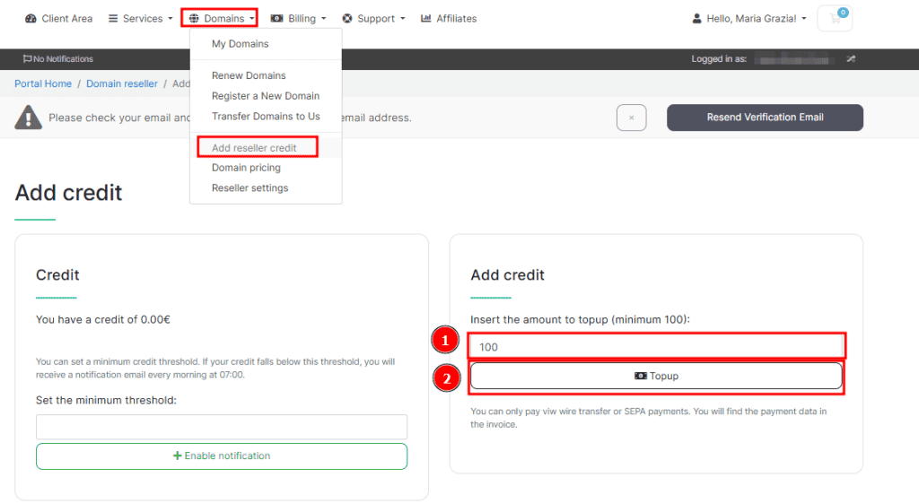 Domain Reseller Tutorial Add Reseller Credit