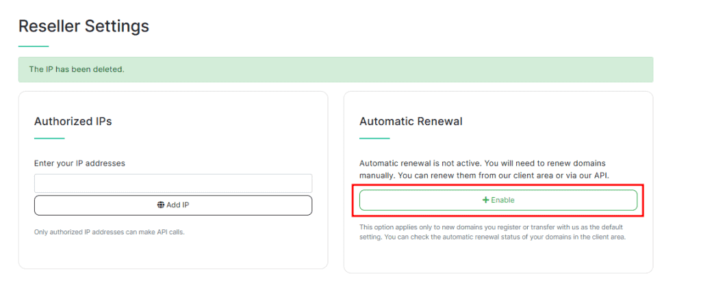 Domain Reseller Tutorial Enable Automatic Renewal