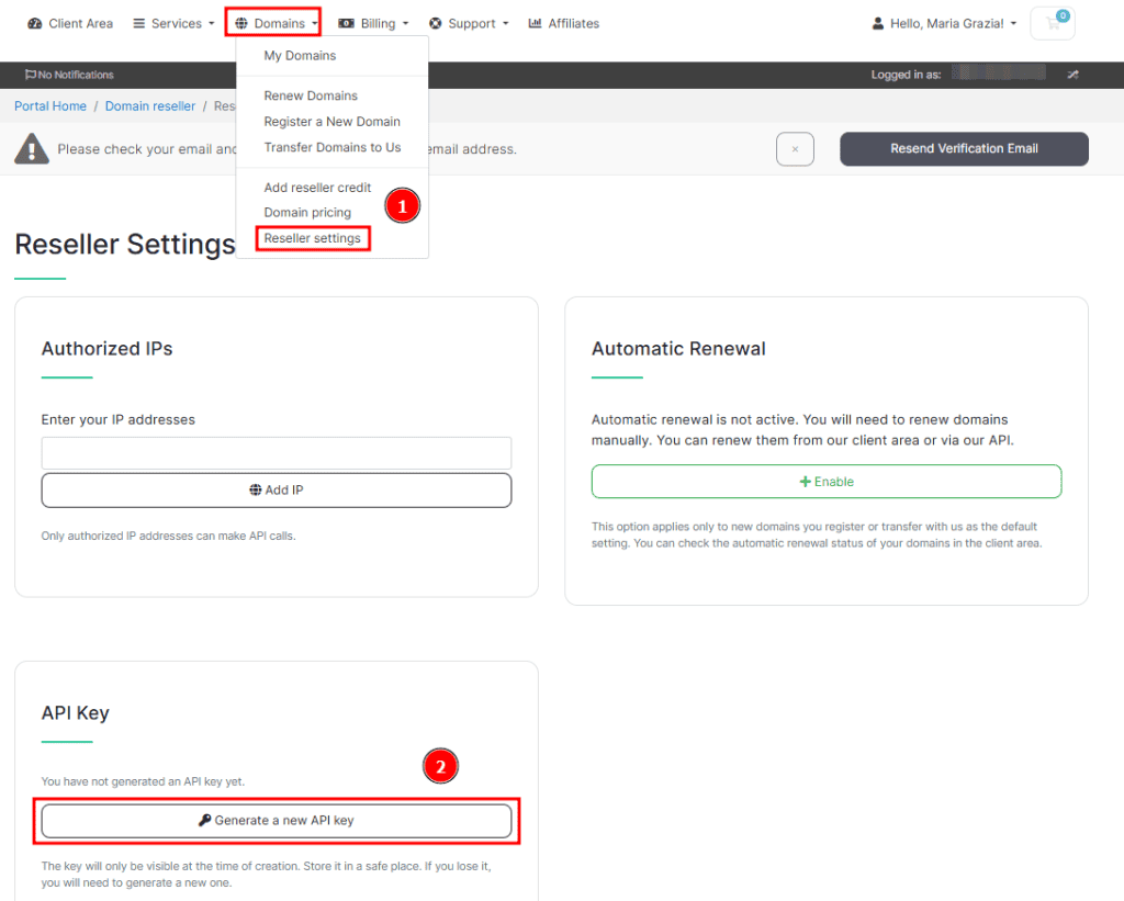 Domain Reseller Tutorial Generate Api Key