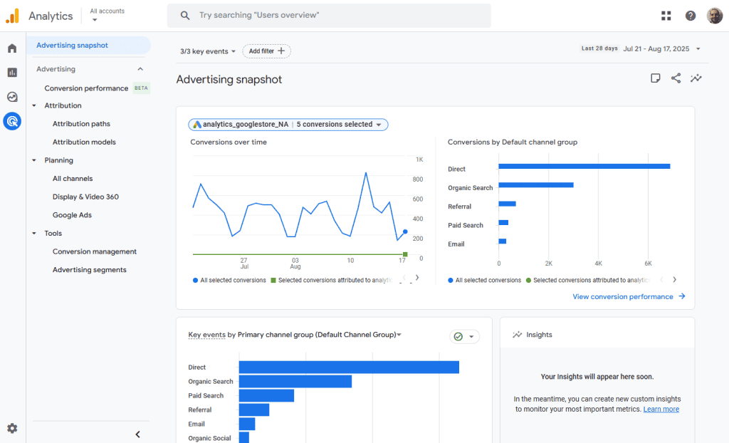 Google Analytics Advertising Snapshot