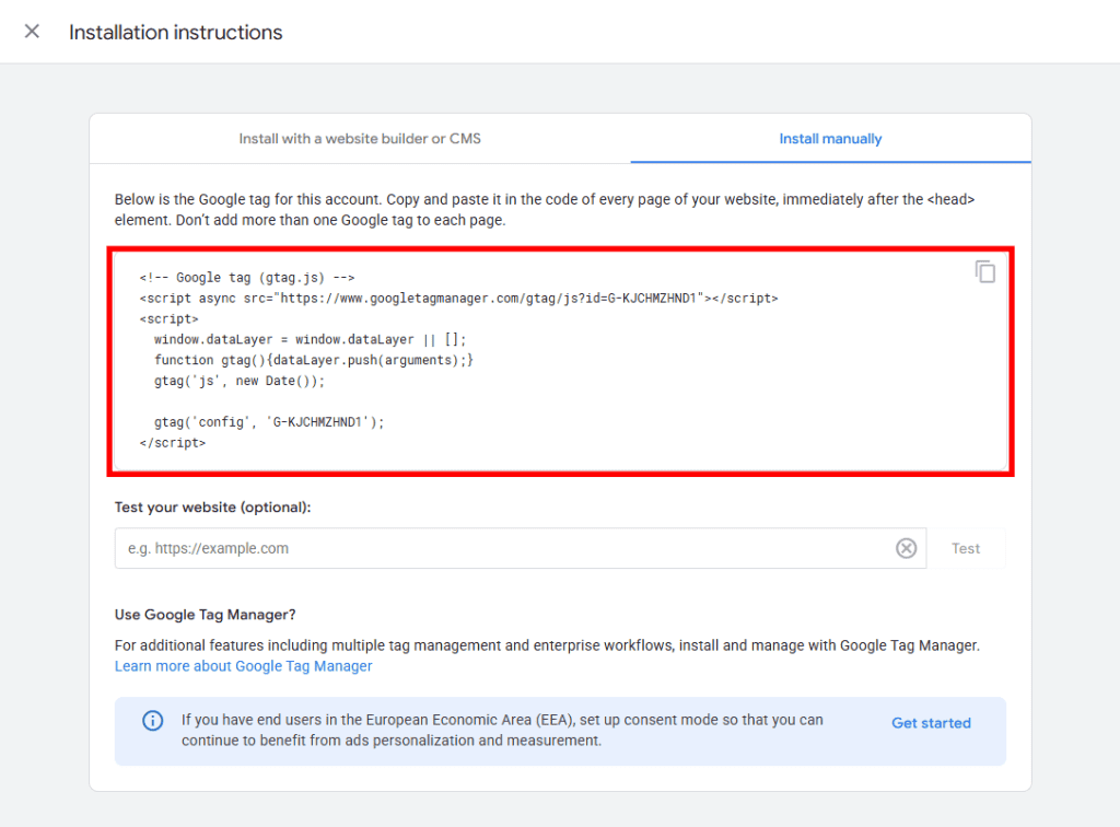 Google Tag Manager Copy Code