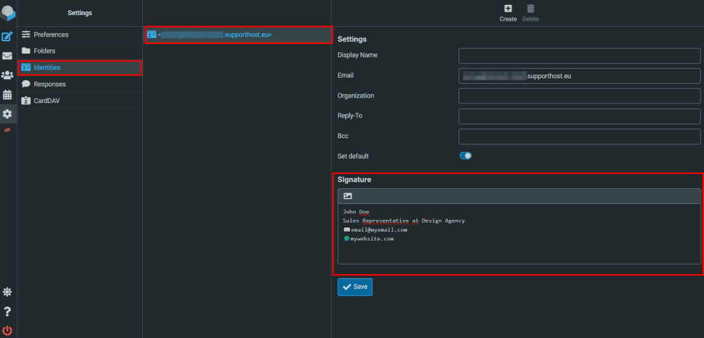 Rouncube Settings Set Signature