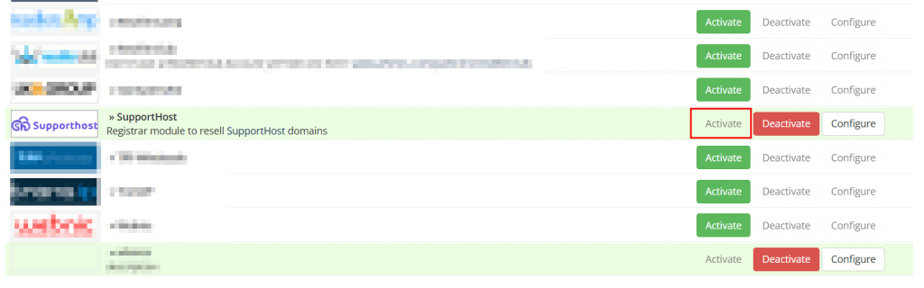 Supporthost Activate Registrar Module