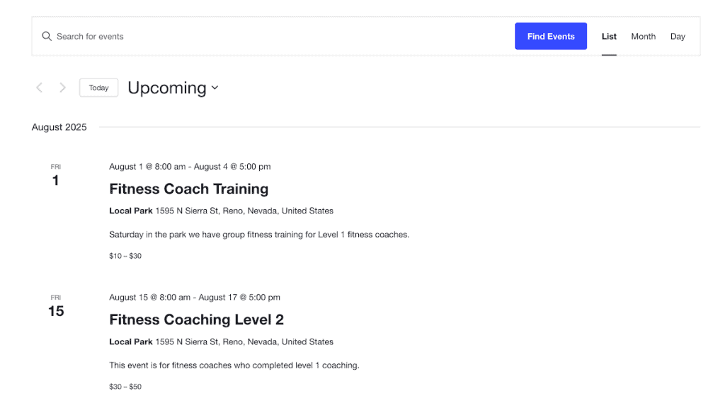 The Events Calendar WordPress Plugin View Event List Min