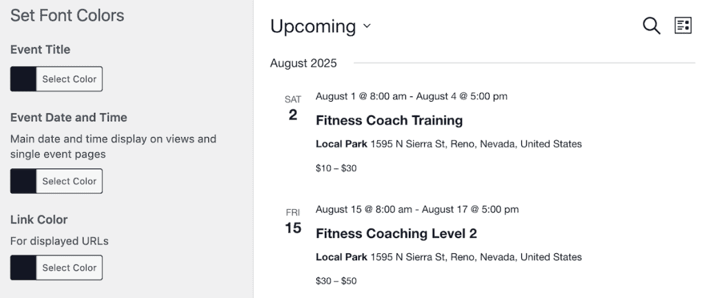 The Events Calendar WordPress Plugin WordPress Customizer Example Min