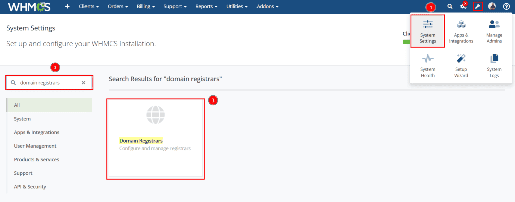 Whmcs System Settings Domain Registrars