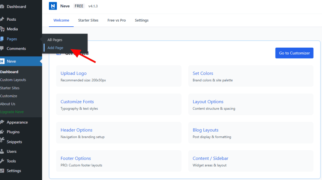 Add New Page To Neve Theme