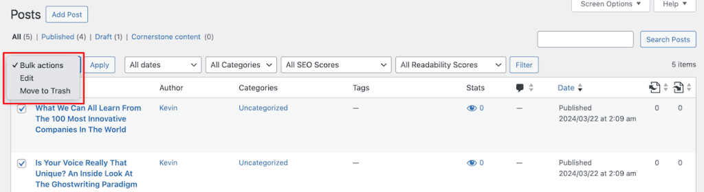 Disable Comments In WordPress Bulk Actions