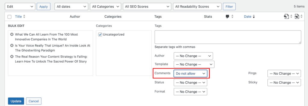 Disable Comments In WordPress Bulk Comments Remove