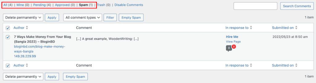 Disable Comments In WordPress Bulk Manage By Comment Type
