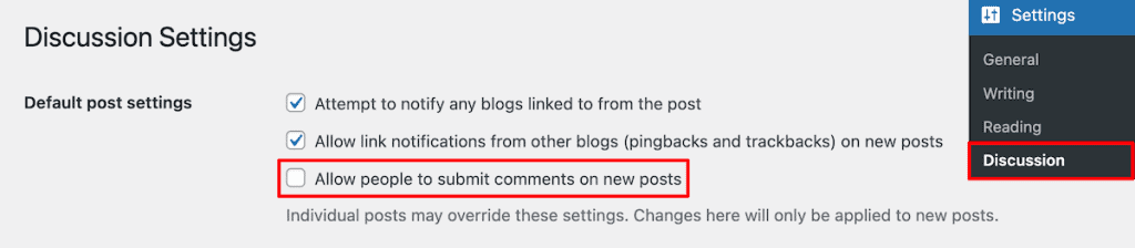 Disable Comments In WordPress Discussion Settings