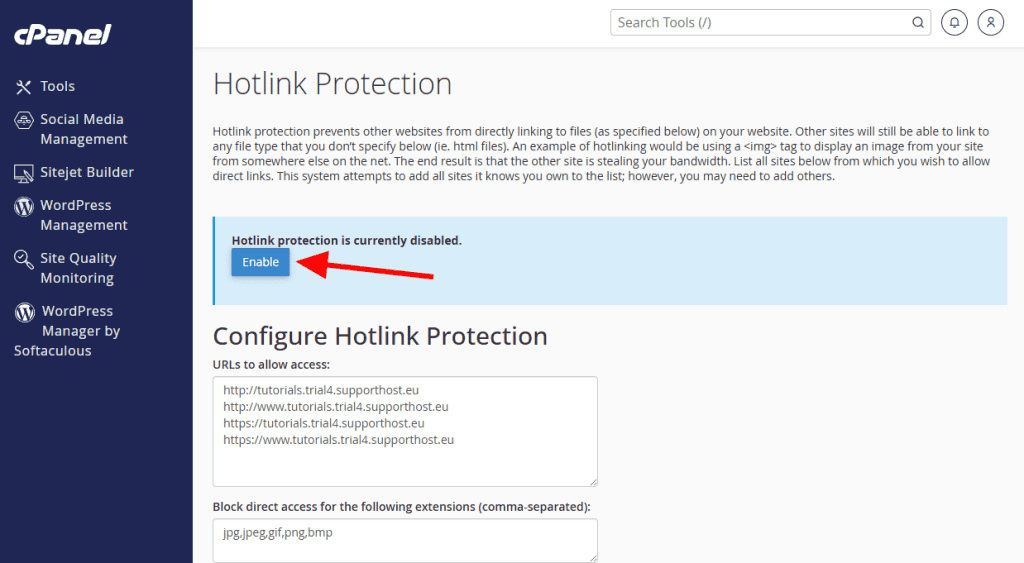 Enable Hotlink Protection In Cpanel