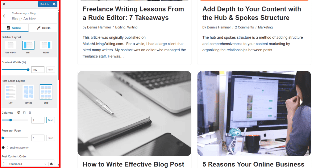 Neve Blog Controls Panel