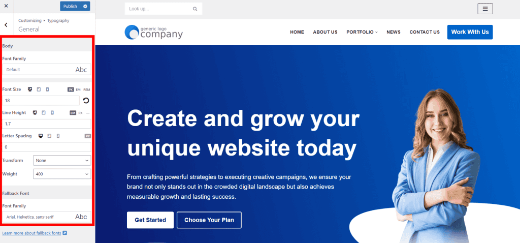 Neve Typography Options