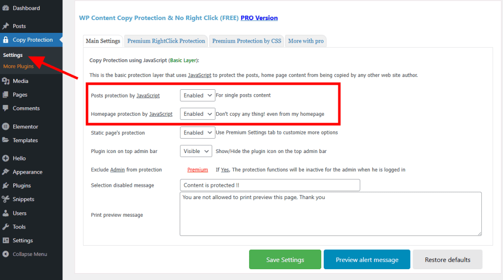 Wp Content Copy Protection & No Right Click Settings