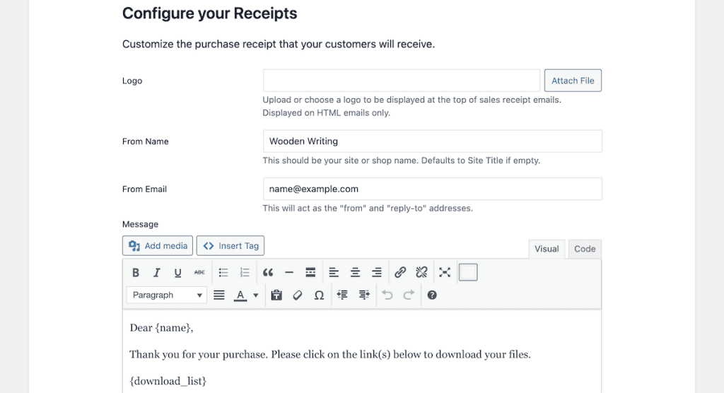 Easy Digital Downloads Receipts Setup Wizard