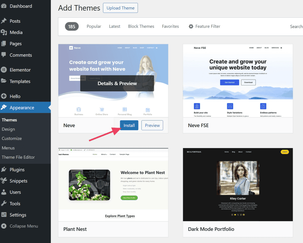 Install Neve WordPress Theme