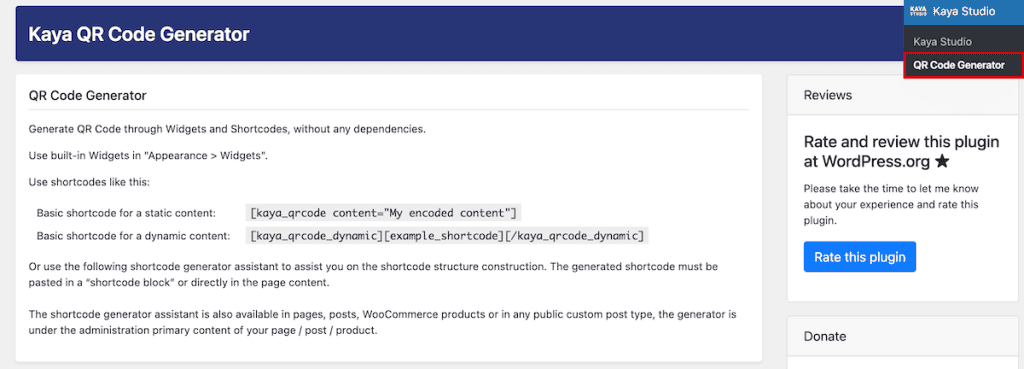 Qr Codes For WordPress Kaya Qr Settings