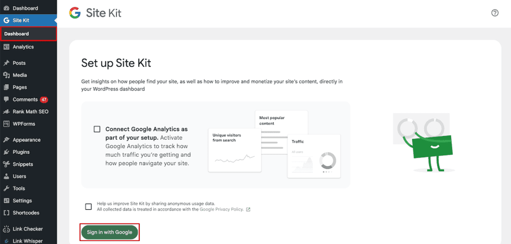Add Adsense To WordPress Site Kit Setup
