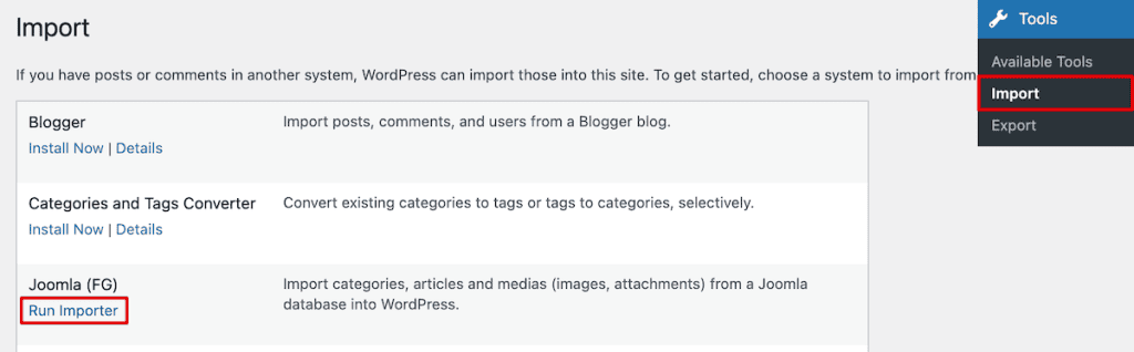Migrate Joomla To WordPress Run Joomla Importer