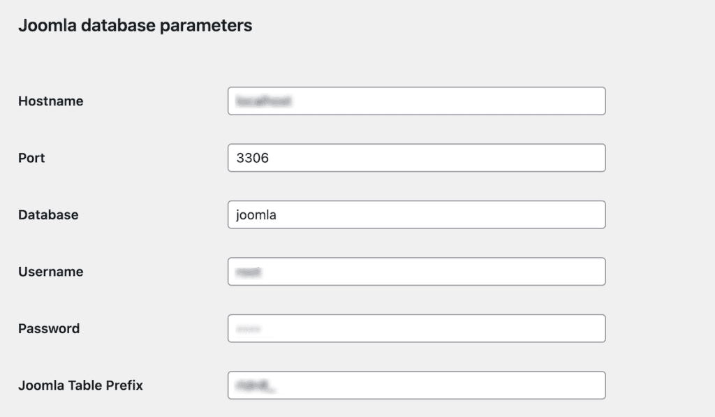 Migrate Joomla To WordPress Set Database Parameters