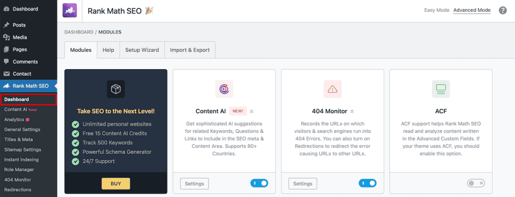 Rank Math Seo Dashboard