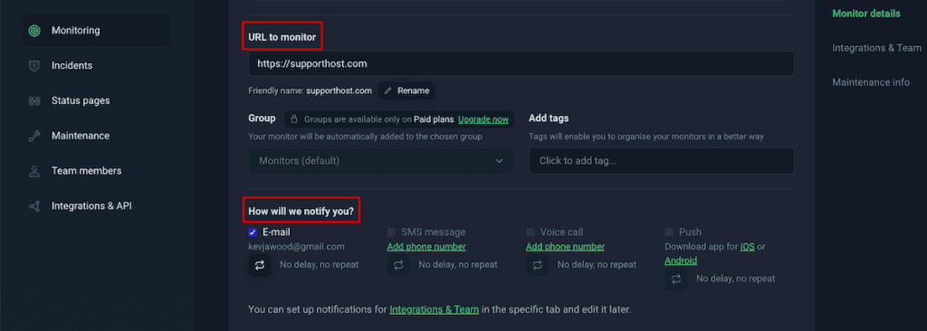Uptime Monitor Add Url
