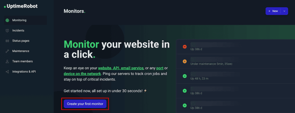 Uptime Robot Create Monitor