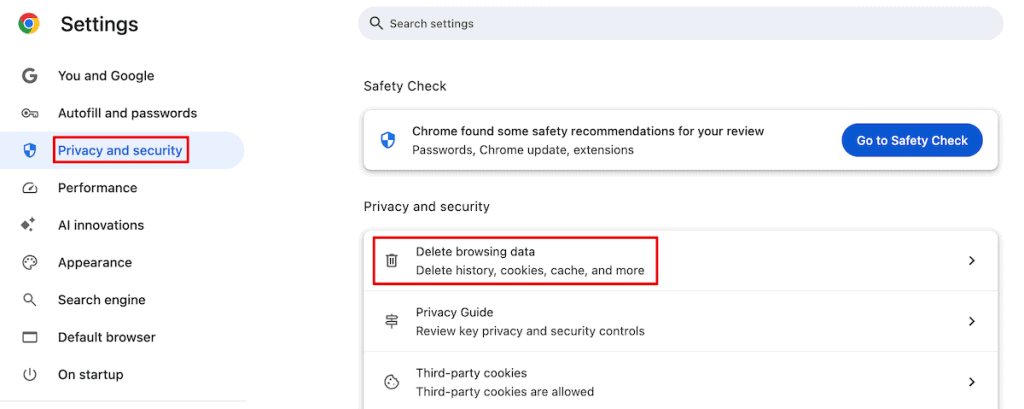 Err Connection Reset Delete Browsing Data