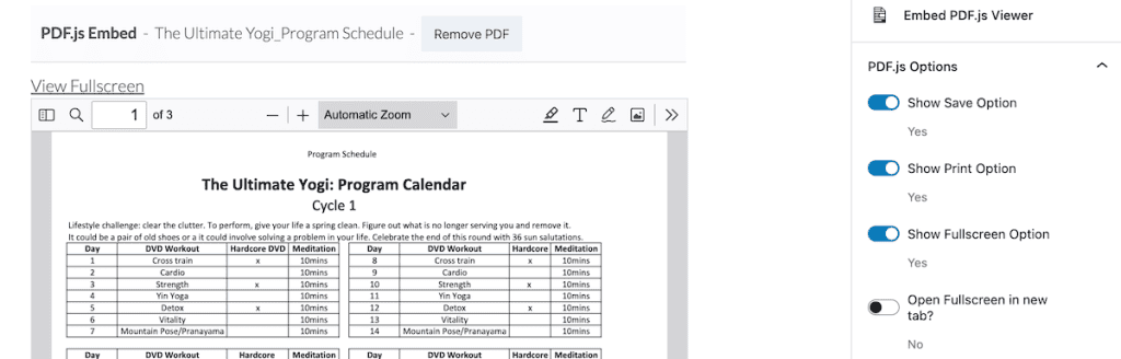 Insert Pdfs Into WordPress Pdfjs Block Settings