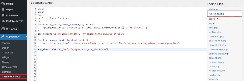 Wordpress Shortcodes Add Code Functions Php
