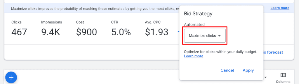Google Keyword Planner Change Bid Strategy