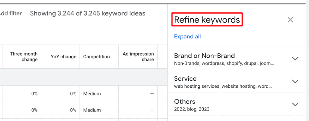 Google Keyword Planner Refine Keywords