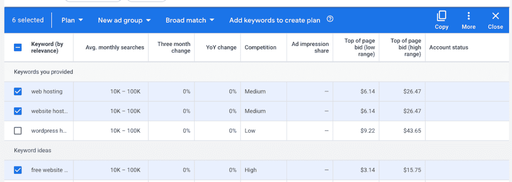 Google Keyword Planner Save Keywords