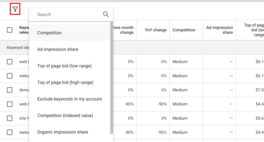 Google Keyword Planner Use Built In Filters