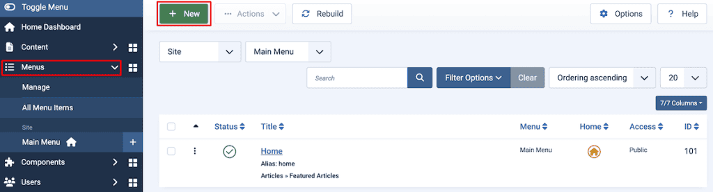 Joomla Contact Form Add Menu