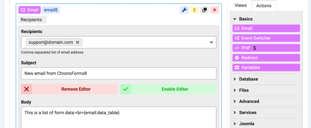 Joomla Contact Form Chronoforms Customize Email Notifications