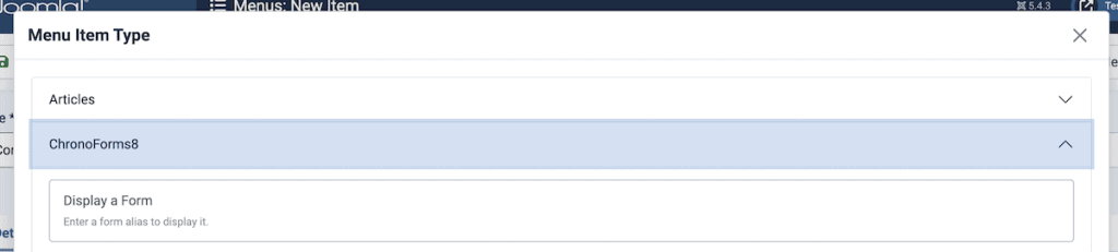 Joomla Contact Form Chronoforms Menu Item Type