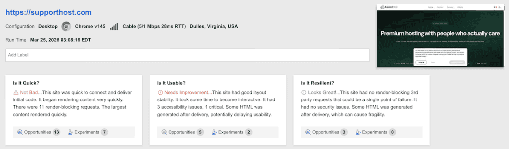 Webpagetest Summary Screen