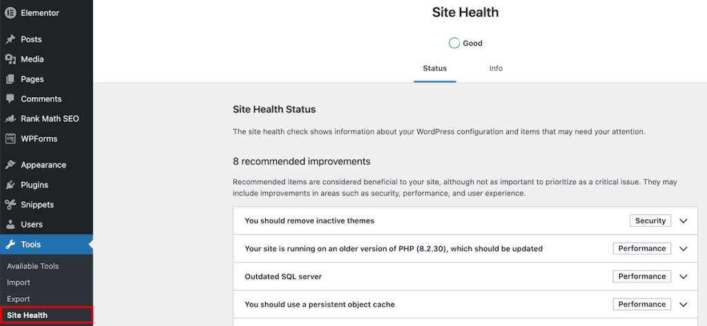 Wordpress Updating Failed Site Health
